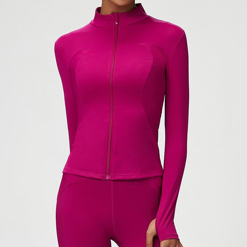 Women Fitness Running Jacket Solid Color Slim Fit Long Sleeve Yoga Shirt Breathable Zipper Workout Coat Female Sportswear