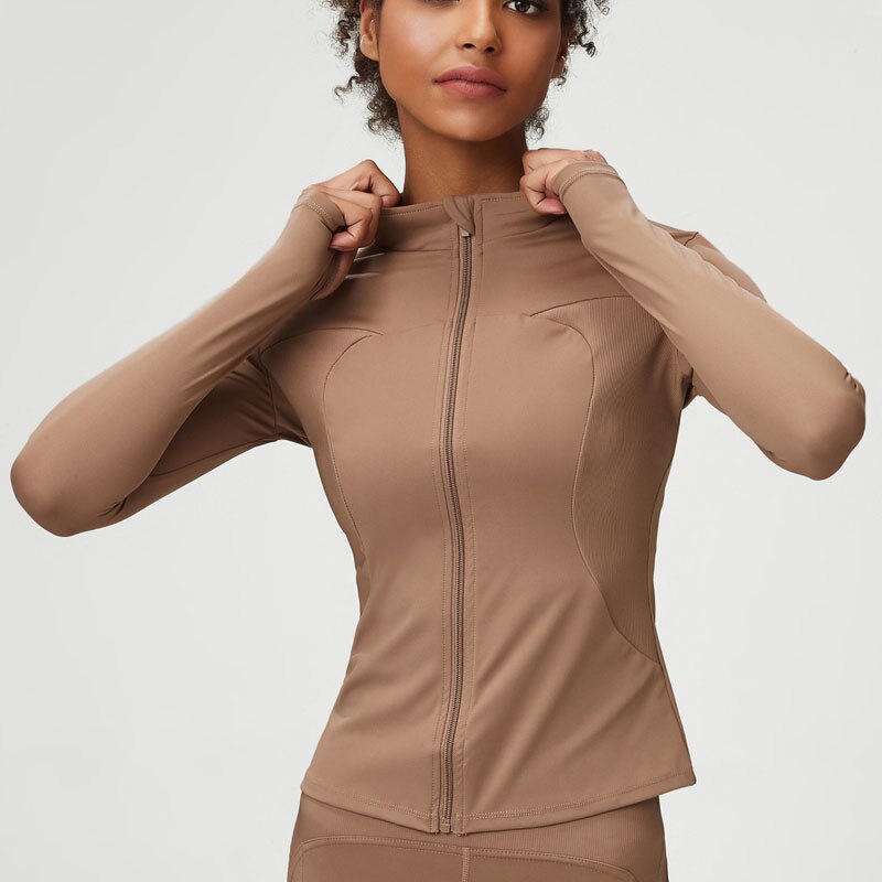 Women Fitness Running Jacket Solid Color Slim Fit Long Sleeve Yoga Shirt Breathable Zipper Workout Coat Female Sportswear